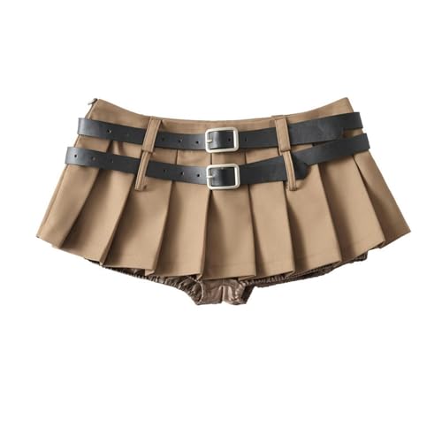 Jupe plissée taille basse bordeaux, mini jupe trapèze d'été L - 7