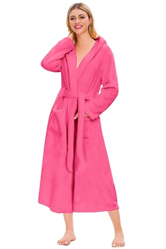 Image of Umeyda Girls & Women Fleece Hooded Robes, Soft Fuzzy Bathrobe Warm Plush Fluffy Bath Robe for Kids Womens
