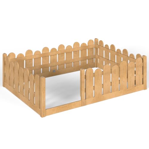 Image of Bellemave Full Size Kids Montessori Floor Bed,Floor Bed Frame with Rounded Safety Guardrail,Solid Wood Montessori Bed for Girls Boys,Natural