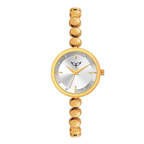 WHITE BIRD Chic Quartz Brass Analog Multicolor Dial Gold Metal Strap Watch for Women (Gold D White)