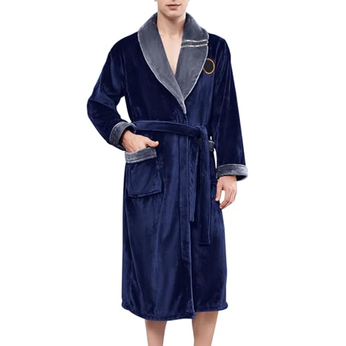 Mens Robe Soft Shawl Collar Bathrobe Warm Knee Lengt Plush Bathrobes Lightweight Fluffy Flannel Spa Winter House Robe