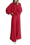 PRETTYGARDEN Women 2 Piece Outfits 2026 Fall Sweatsuits Crewneck Sweatshirt Wide Leg Sweatpants Lounge Sets Tracksuit(Red,Medium)