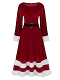 iiniim Womens Mrs Santa Claus Costume Plus Size Santa Velvet Long Sleeve Dress with Belts Ladies Cosplay Suit Red 4X-Large