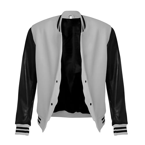 Image of Red And Black Letterman Jacket Men - Mens Black Varsity Letterman High School Baseball Bomber Jacket