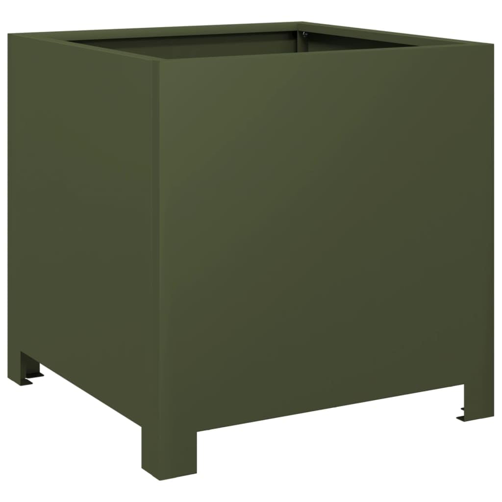 Fioriere 2 pz Verde Oliva 40x40x40 cm Acciaio | Senza fori di drenaggio, protezione contro le erbacce, per balcone patio giardino, resistente alla ruggine