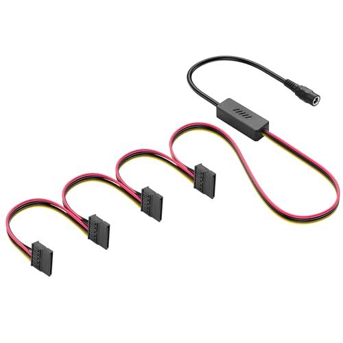 SinLoon DC5525 to SATA IDE Hard Drive Power Supply Cable DC 5.5x2.5mm Female to SATA Female Extension Cable with Step-Down Voltage Regulator (1 to 4)
