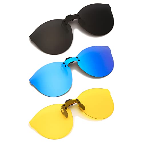YAMEIZE Polarized 3 Pairs Clip-on Sunglasses - Anti-Glare UV400 Protection Flip Up Rimless Lens Driving Outdoor for Men Women