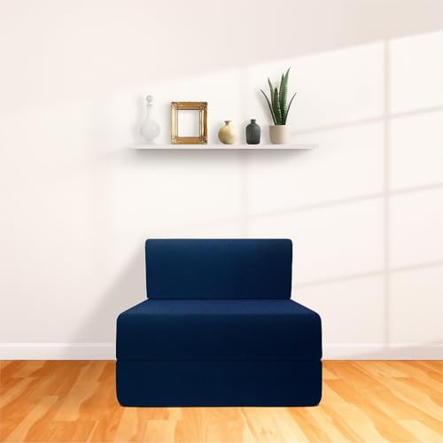 Image of CELLBELL Comfy Sofa Cum Bed 3x6 Feet | Foldable Dual Use Couch Bed with Soft Cushions, Washable Fabric Cover & Sturdy Frame | Space Saving Modern Design for Living Room, Bedroom Guest Use (Navy Blue)