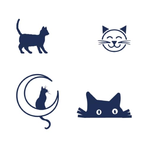 Tattwo.me - Tatuaggio temporaneo per adulti e bambini, 2 settimane, resistente all'acqua - 4 modelli di gatti da ritagliare- Inchiostro vegetale - Certificato cosmetico UE (5X5 - P0945)