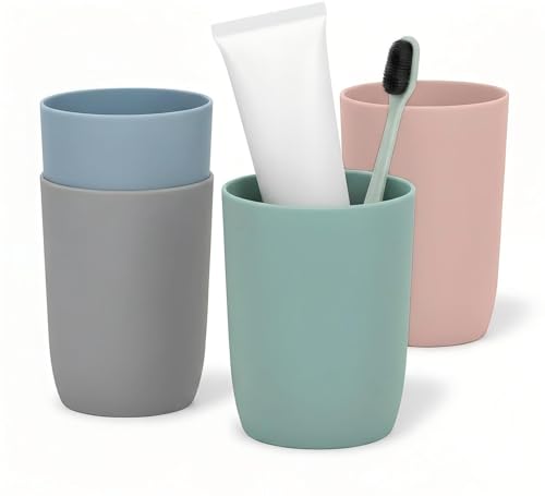 Topsky 4 Stück zahnputzbecher，zahnputzbecher Kinder，Becher Set，trinkbecher Kunststoff，für Erwachsene，Jugendliche und Kinder (280ml, Mehrfarbig)