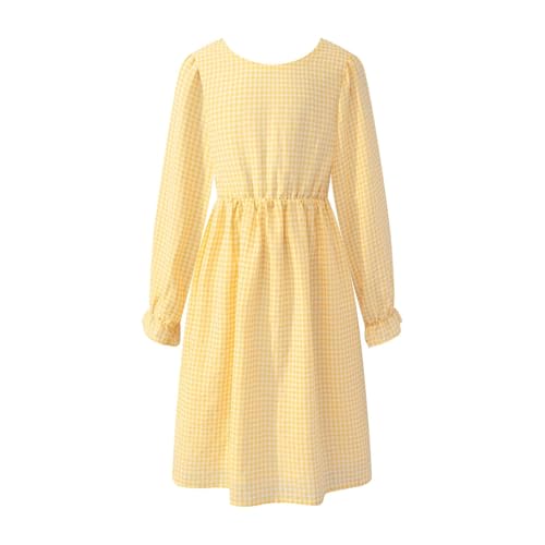 Little Bitty New Girls' Long Sleeve Plaid Pattern Bowknot Backless Waist Student School Uniform Party Dress 4-13 Years Old2