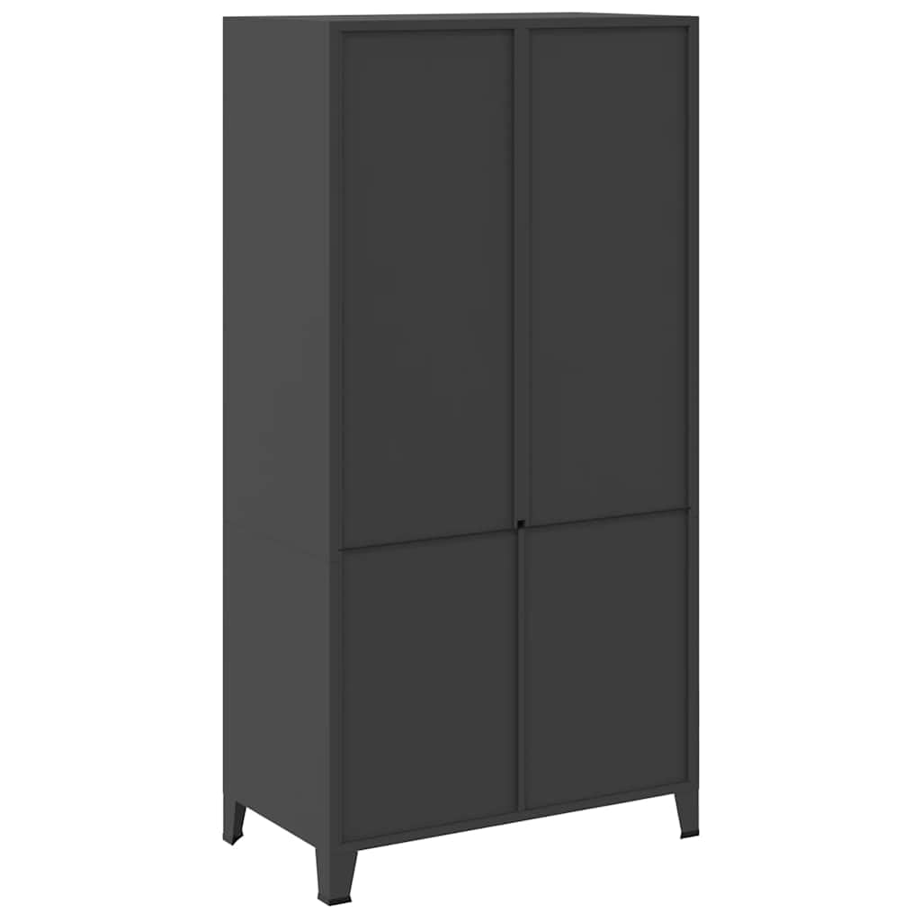 Armario industrial negro de metal 90 x 50 x 180 cm con 2 estantes, 1 barra para colgar, 3 cajones, soporte para placa de nombre, ranuras de ventilación para dormitorio y vestidor