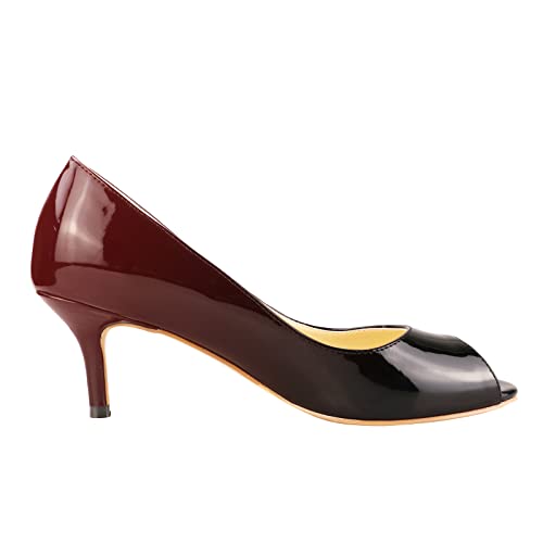 Lutalica W Women's Classic Open Toe Low Kitten Heel Sandals Slip On Medium Heel Peep Toe Dress Pumps3