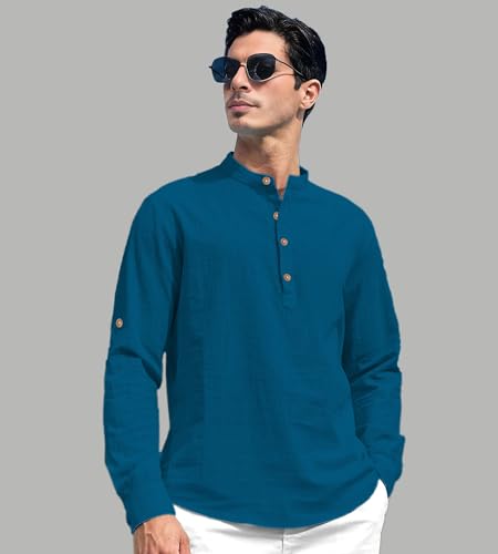 Image of Slim Fit Short Kurta for Men and Boys.(KRT BTN06, Navy Blue)