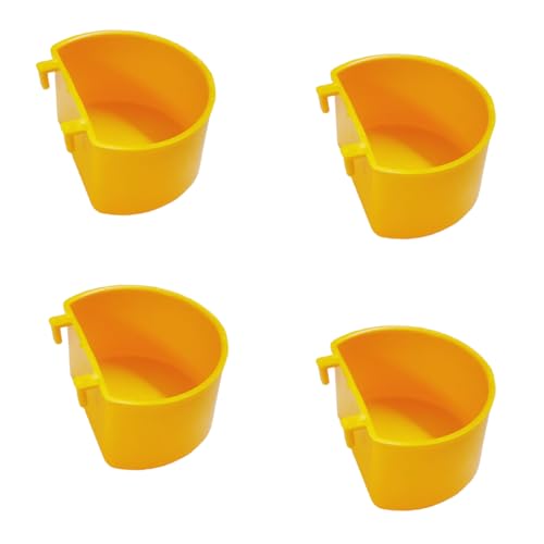 Image of Pets Pro 50ml Small D Shape Cage Food, Seed, Water Feeder Dispenser Cum Bowl with Removable Tray - No Spill No Mess (Random Color) | (Pack of 4) | (Size - 7 x 3 cm) | (Small Size)