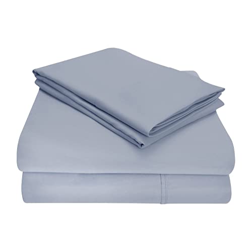 Superior Cotton Blend 1200 Thread Count Bed Sheet Set, Daily Use Bedding, Includes 1 Elastic Deep Pocket Fitted Bedsheet, 1 Flat Sheet, 2 Pillowcases, Bedroom Modern Decor, Queen, Light Blue #TOP1