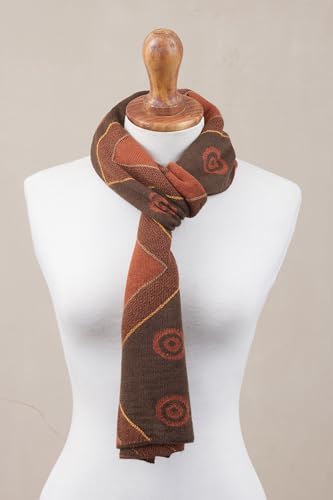 NOVICA Artisan Handmade Alpaca Blend Scarf Chestnut Pumpkin Knit Wrap from Peru Wool Accessories Scarves Orange Brown Patterned ' Chestnut and Pumpkin Andes'4