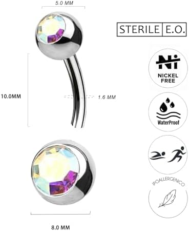 Piercing Ombelico In Acciaio Chirurgico 316L - Banana Classico Con Cristallo Bianco, 10mm | Sterile E Ipoallergenico - Foto 9