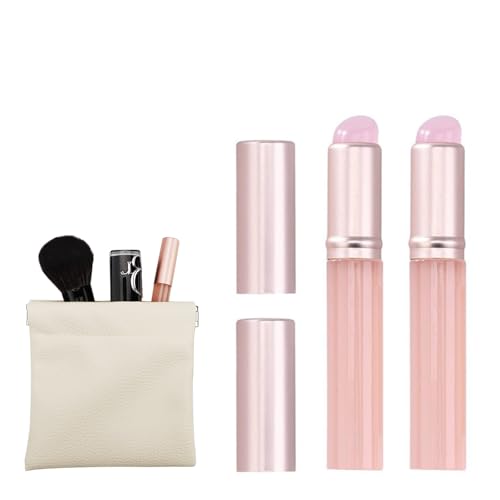 Zylvante Silicone Lip Brush 2-Pack Professional Silicone Lipstick Applicator with Dust-Proof Lid & Leather Storage Bag Reusable Lip Mask & Gloss Applicator for Lip Balm Concealer & Nail (Pink)
