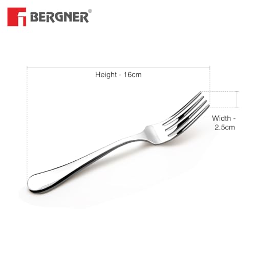 Image of Bergner BE Essentials Baguette Stainless Steel 6 Pcs Baby Fork Set, 16cm Long Fork, Non-Magnetic Premium Baby Forks for Toddler and Kitchen, Easy to Clean, Modern Aesthetics, 1.5mm Thickness - Silver