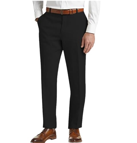Men's Linen Pants Lightweight Classic Regular Fit Dress Suit Pants for Men Spring Summer, Black, 32W x 32L