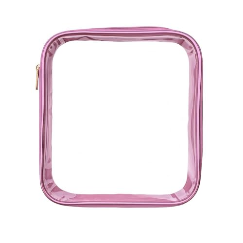 Estojo Box Transparente com Zíper, Design Resistente, Amplo Espaço para Organização, Visual Clean, Preto (Rosa)