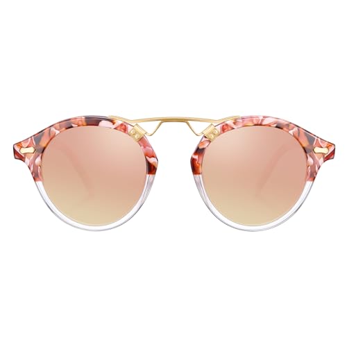 Image of CARFIA Small Face Acetate Polarized Sunglasses for Women UV Protection, Retro Double Bridge Eyewears Metal Brow Round Sunnies