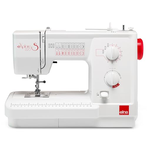 Elna Explore Machine à coudre mécanique des années 320 avec 19 points y compris utilité, décorative et élastique, bobine de chargement supérieure anti-bourrage dans un design portable avec lit de
