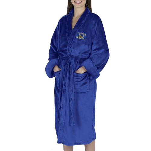 Northwest NBA Golden State Warriors Silk Touch Bathrobe, Officially Licensed Fan Robe, Ultra-Soft Plush Polyester Lounge Wear with Shawl Collar, Belt & Pockets, Unisex, Blue, Large/X-Large