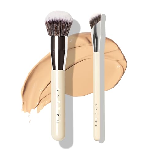 Haleys Kabuki &amp; Concealer Brush Set, Flat Top &amp; Precision Brushes, Vegan