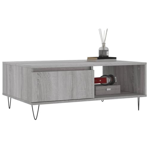 Mesa de centro gris Sonoma de 90x60 cm con estructura de hierro robusta 4