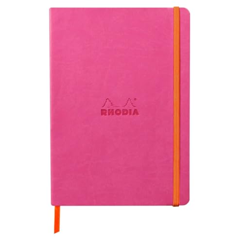 RHODIA 117445C - Fuchsia Soft Notebook - A5 - Dotted Dot - 160 pages - Ivory Clairefontaine Paper 90 g/m - Bookmark, Elastic Closure - Faux Leather Cover - Rhodiarama Collection