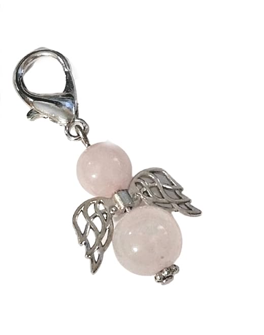 Natural Rose quartz Angel Bag And Zipper Crystal Charm