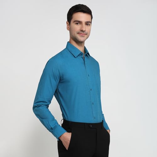 Image of Raymond Men Slim Fit Solid Pattern Pure Cotton Semi Cutaway Collar Full Sleeve Formal Shirt