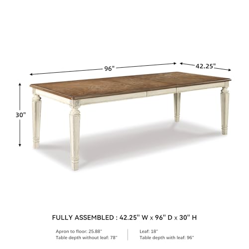 Signature Design by Ashley Realyn French Country Dining Extension Table, Seats up to 8, Chipped White