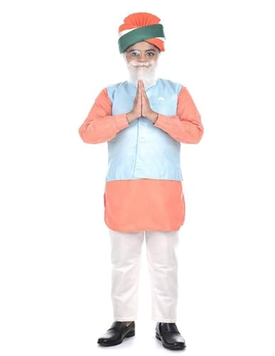Image of BookMyCostume Narendra Modi PM with Tricolor Pagri India Independence Day Kids Fancy Dress Costume 4-5 years