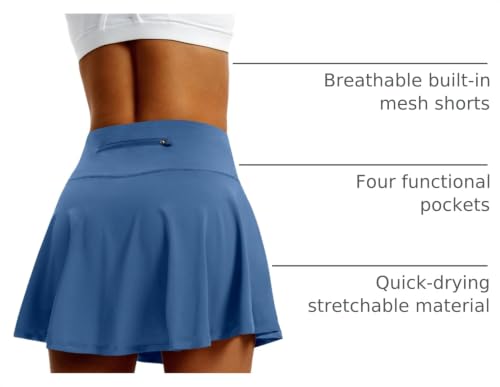 Image of Women's High Waist Pleated Tennis Skirt with 4 Pockets Lightweight Athletic Golf Skorts Skirts for Running Workout