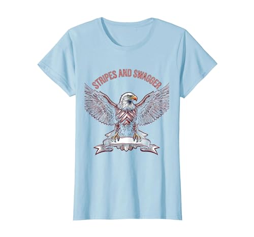 Boys Red White and Blue Stripes and Swagger Design T-Shirt, Women, Baby Blue, Large