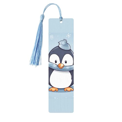 かわいいペンギンの木製しおり DIY ウッドクラフト しおり 木製ハンギングタグ カラフルなタッセル付き 木製ギフトタグ ラベル 本好きの方への珍しいギフト 男性 女性