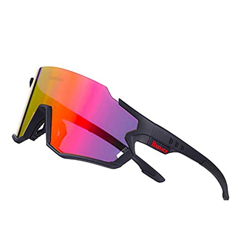 Lunettes de Cyclisme Lunettes de Soleil avec 3 Verres Interchangeables Lunettes de Sport UV400 pour Les Activités de Plein Air Courir Faire du Vélo. (Noir Rouge) Cover