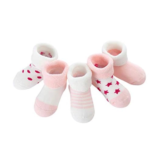 DEBAIJIA Niños Niñas Calcetines De Algodón Cómodo Suave Jogging Absorben el Sudor Antibacteriano Engrosamiento de otoño e invierno Color Rosa 0-1 Año viejo (Pack de 5 Pares)