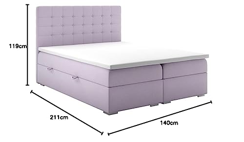 PIASKI Claudia Doppelbett mit Boxspringbett, Kontinentalbett, 140/160/180 cm, Bett mit Stauraum (160 cm x 200 cm, Lila)