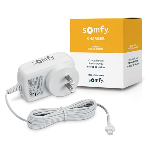 Somfy Charger for V1 Wirefree Motors – Compatible with ST30 & R28 – Internal Lithium-Ion Battery – 2-Pin Connector – 13.3V Output – 8-Hour Charge – Extended Cable – #9020672