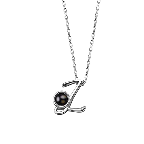 Collier Photo Personnalisé Collier de Projection Photo Personnalisé Collier 100 Langues Je t'aime Collier Lettre Initiale 925 Argent Sterling pour Femmes Filles épouse Maman Cover