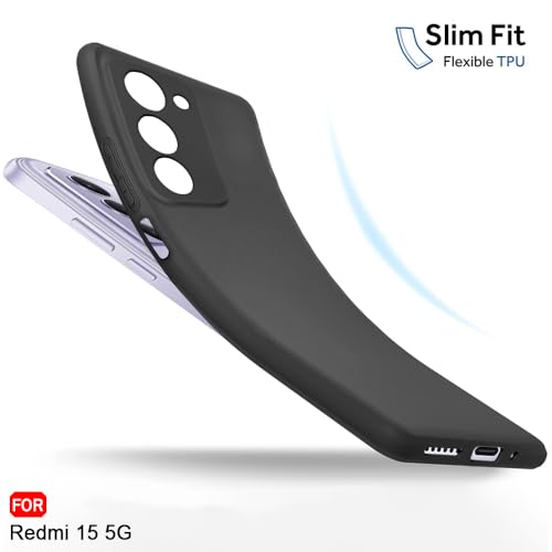 Image of TheGiftKart Sleek Back Cover Case for Mi Redmi 15 5G | Slim Fit Protective Design | Ultra Matte Finish | Camera Protection Bump | Soft Silicon Back Cover Case (Silicone, Black)