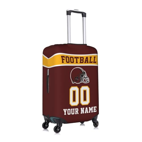 Image of Custom Luggage Cover Personalized Football Style Suitcase Cover with Name Number Customized Washable Elastic Sports Travel Suitcase Protector for Business Vacation Gifts, Yellow Red