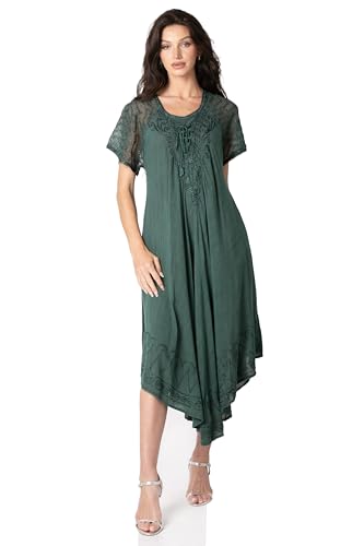 Image of Sakkas Egan Long Embroidered Caftan Dress /Cover Up with Embroidered Cap Sleeves