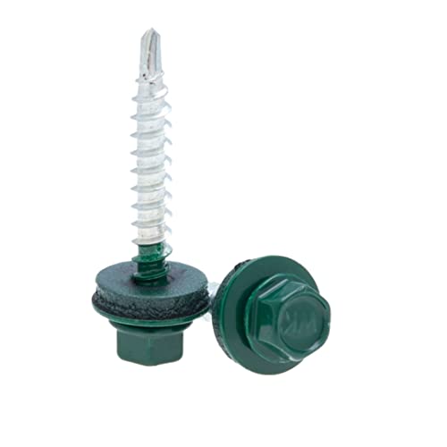 4.8 mm x 25 mm Roofing Screws, Hex Head Self-Drilling Color (RAL 6005 Moss Green) Roof Screws with EPDM Sealed Washer - Image 2