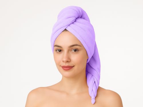 Image of Premium Microfiber Hair Wrap Towel 500 GSM - Ultra Soft, Quick Dry, Super Absorbent, Lint-Free, Perfect for Women & Girls, Hair Drying & Spa Use (Grey Panda) (Purple)