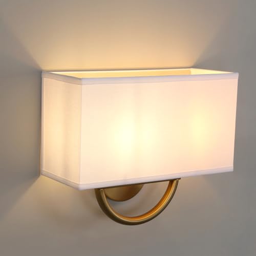 Pathson Industriel Double Tête Applique Murale, Rectangulaire Tissu Lin Abat-jour Lampe Murale, pour Chambre à Coucher, Salon, Couloir, Hôtel